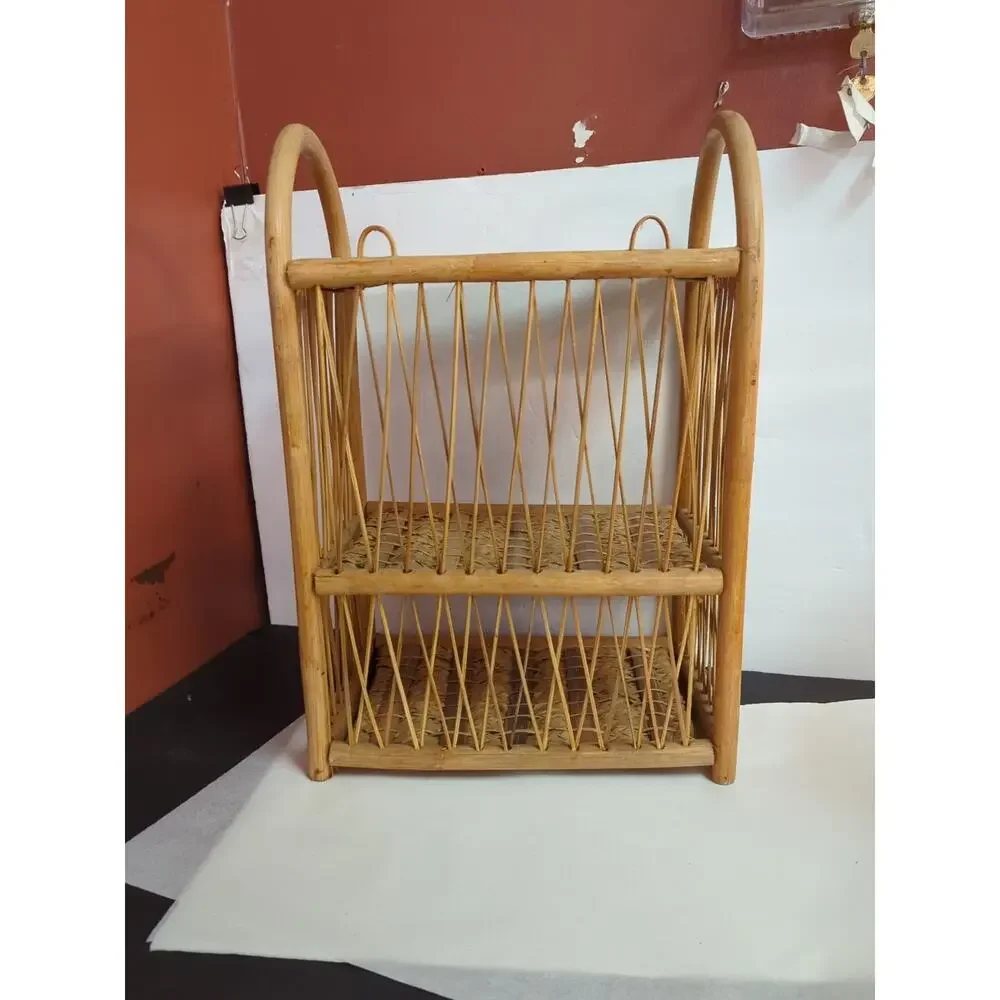 Vintage Wicker Rattan Wall Cabinet Shelf Hanging Bathroom Boho Towel TP Holder